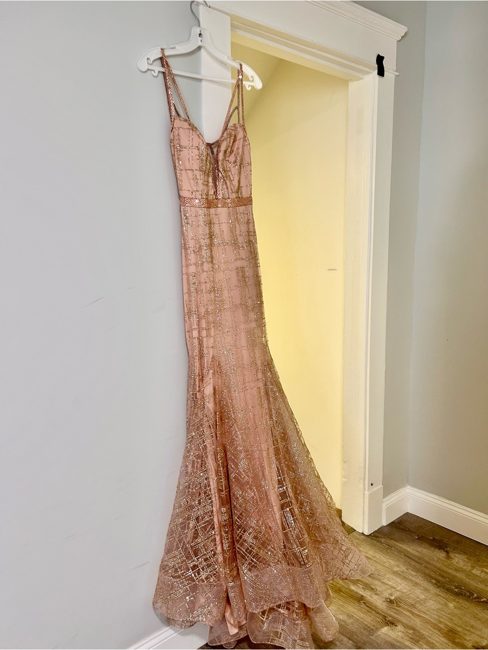 Jovani champagne/blush Sequin gown size 0 new with tags